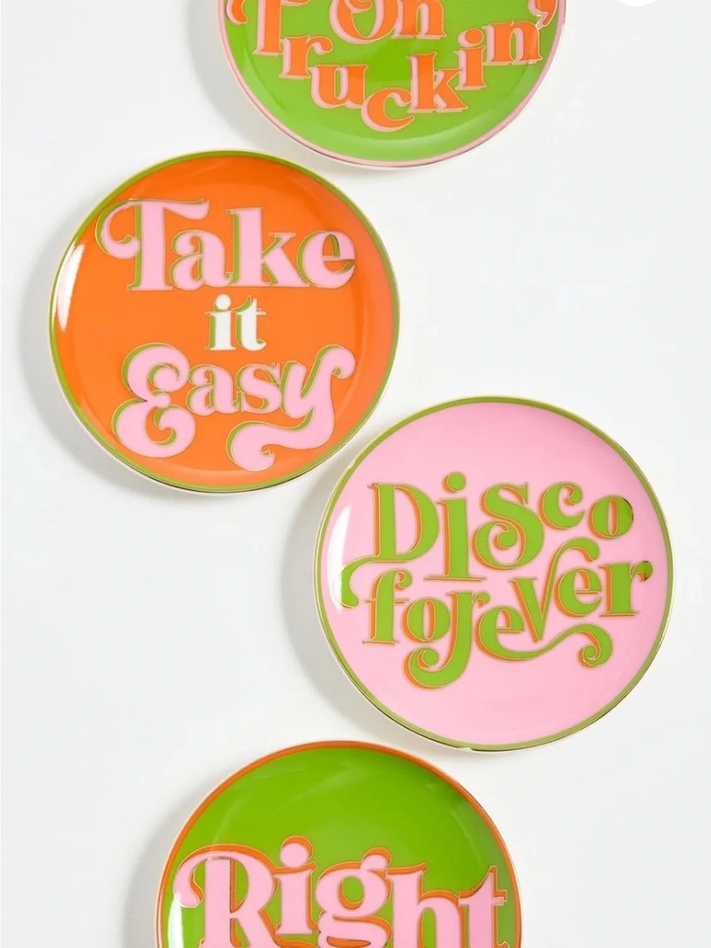 Jonathan Adler Porcelain Coaster Set — Pink, Green & Gold Accent